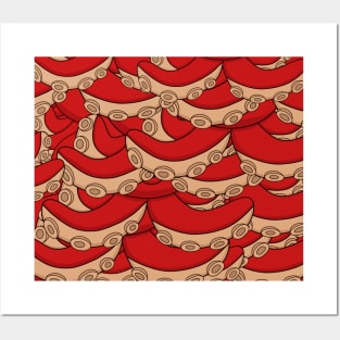 Red Octopus Tentacle Patterns Posters and Art